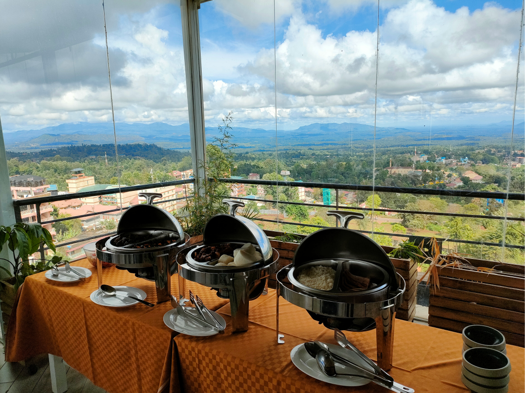 Corporate lunch buffet meal at the Rooftop Restaurant Meru